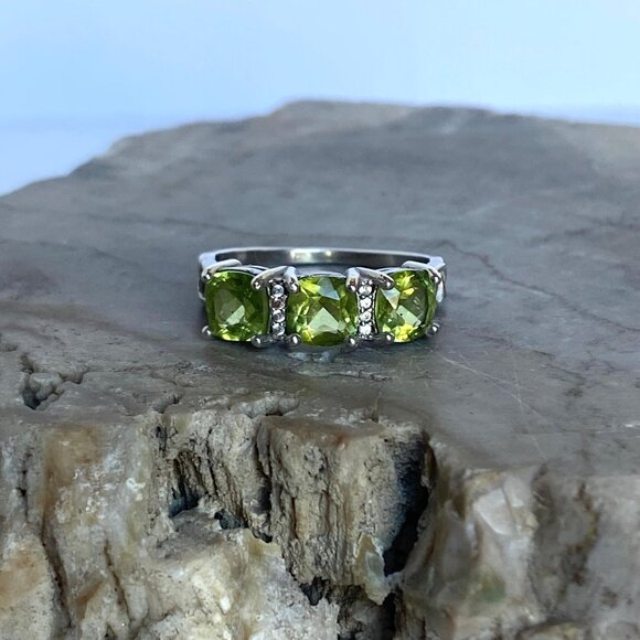 Sterling Silver 925 Prong Set Cushion Cut Peridot Multi Gemstone Ring 8.5 - Picture 15 of 16
